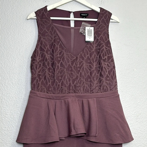 Torrid Mauve Purple Textured Scuba and Lace Peplum Dress Womens Size 10 NWT - Picture 4 of 15